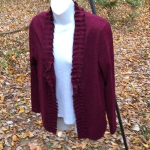 Rafaella Deep Red Ruffle Trim Cardigan